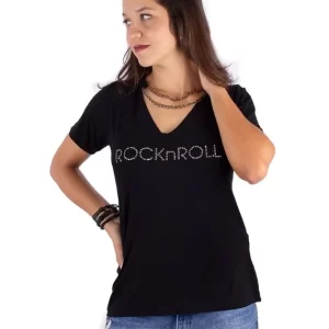 Blusa Corrente Aplique Rock n Roll Preta