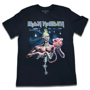 camiseta azul da banda iron maiden sevent son of a seventh son oficial 100% algodão