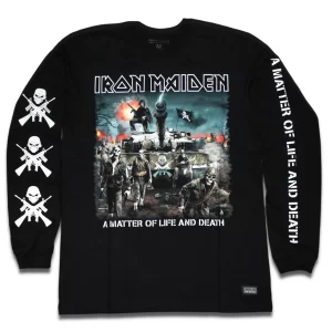 camiseta preta manga longa iron maiden a matter of life and death 100% algodão