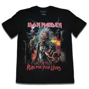 Camiseta preta Iron maiden Run For Your Lives Tour da marca Consulado do Rock