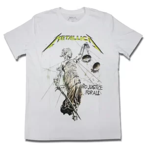 camiseta branca metallica oficial da marca consulado do rock and justice for all
