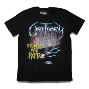 camiseta preta obituary slowly we rot